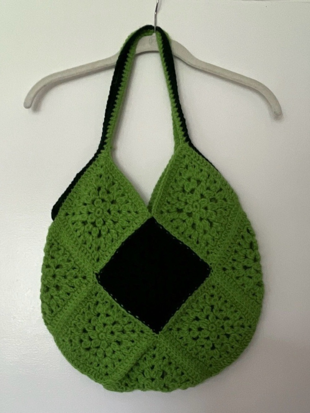 Handmade Green Crochet Tote Bag with Dark Green Accent